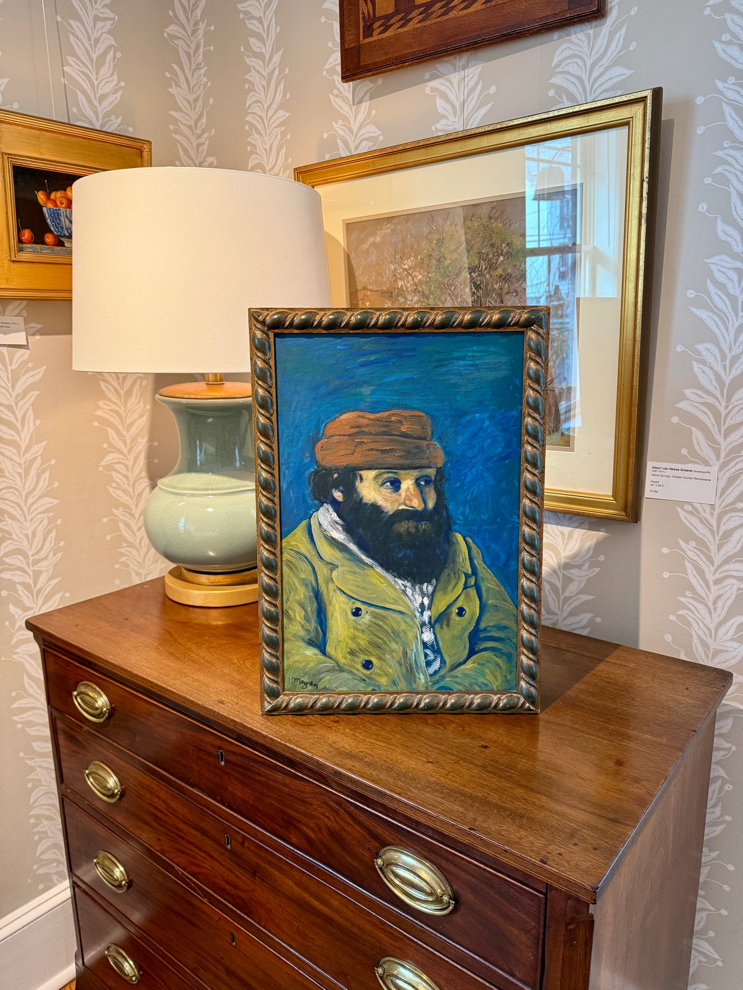 Earl Mayan Portrait of Paul Cezanne After Camille Pissaro Oil Painting in Roped Frame