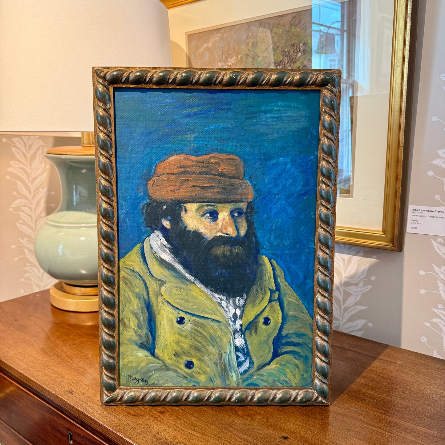 Earl Mayan Portrait of Paul Cezanne After Camille Pissaro Oil Painting in Roped Frame