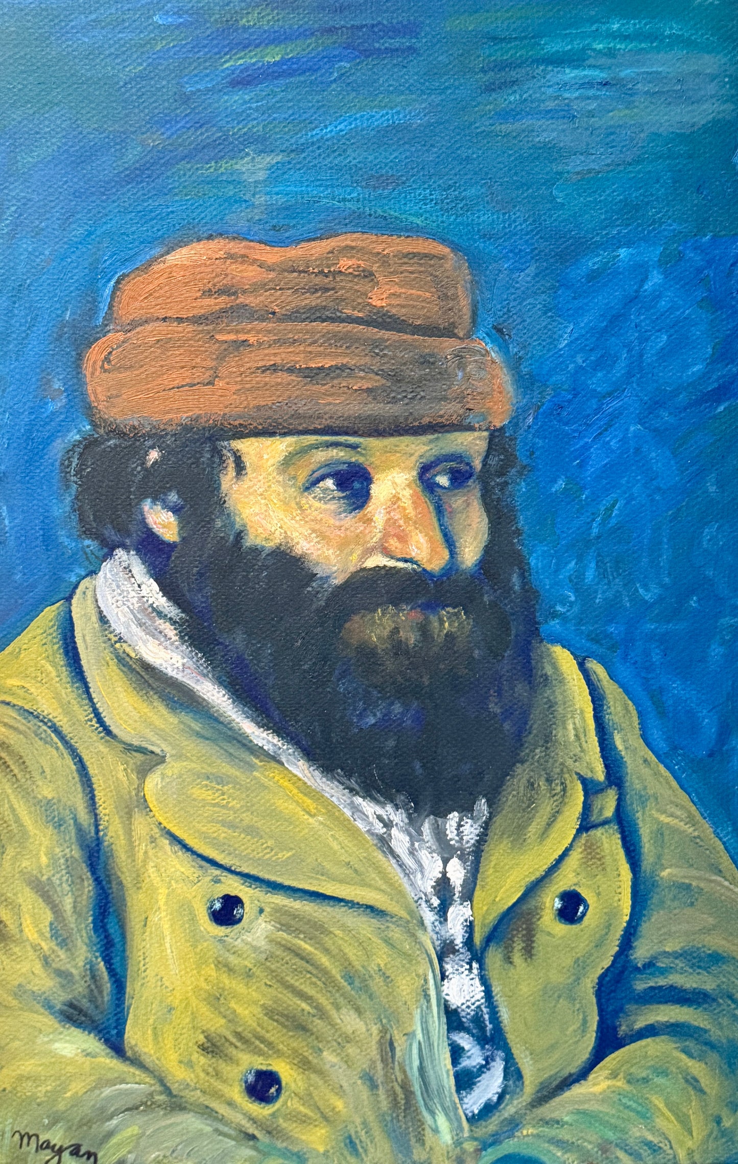Earl Mayan Portrait of Paul Cezanne After Camille Pissaro Oil Painting in Roped Frame