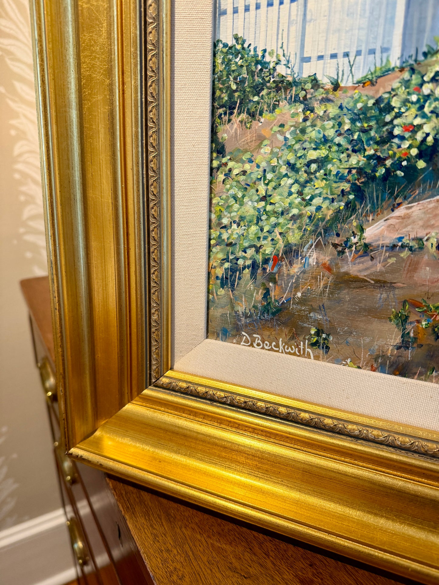 Deborah Beckwith Winship Pemaquid Light Lighthouse Portrait Oil Painting in Gold Frame