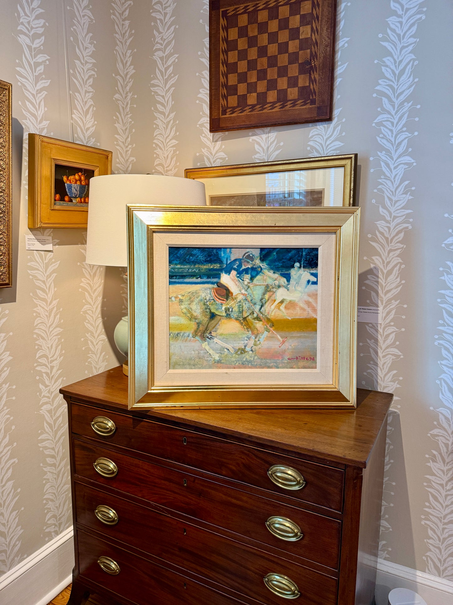 Paul Ambille Le Poloistes Polo Horse and Rider Oil Painting in Gold Frame