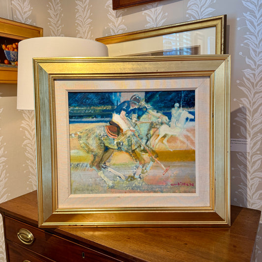 Paul Ambille Le Poloistes Polo Horse and Rider Oil Painting in Gold Frame