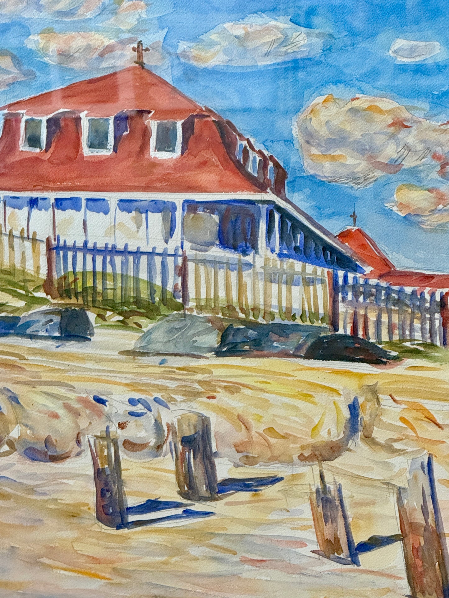 Edmund Jordan St. Mary by the Sea Cape May Watercolor Painting in Gold Frame