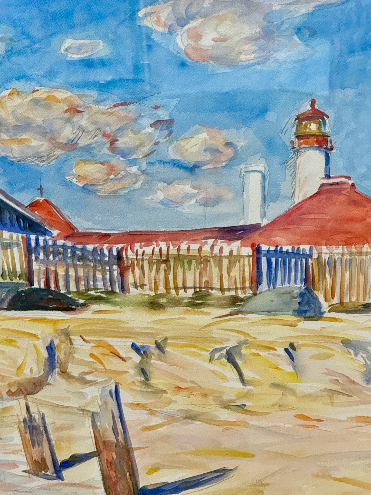 Edmund Jordan St. Mary by the Sea Cape May Watercolor Painting in Gold Frame