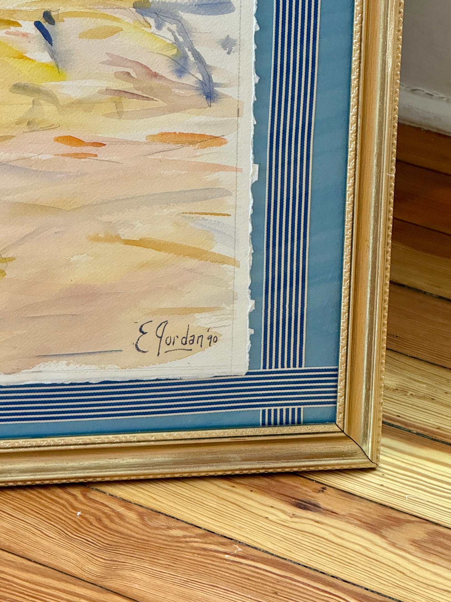Edmund Jordan St. Mary by the Sea Cape May Watercolor Painting in Gold Frame