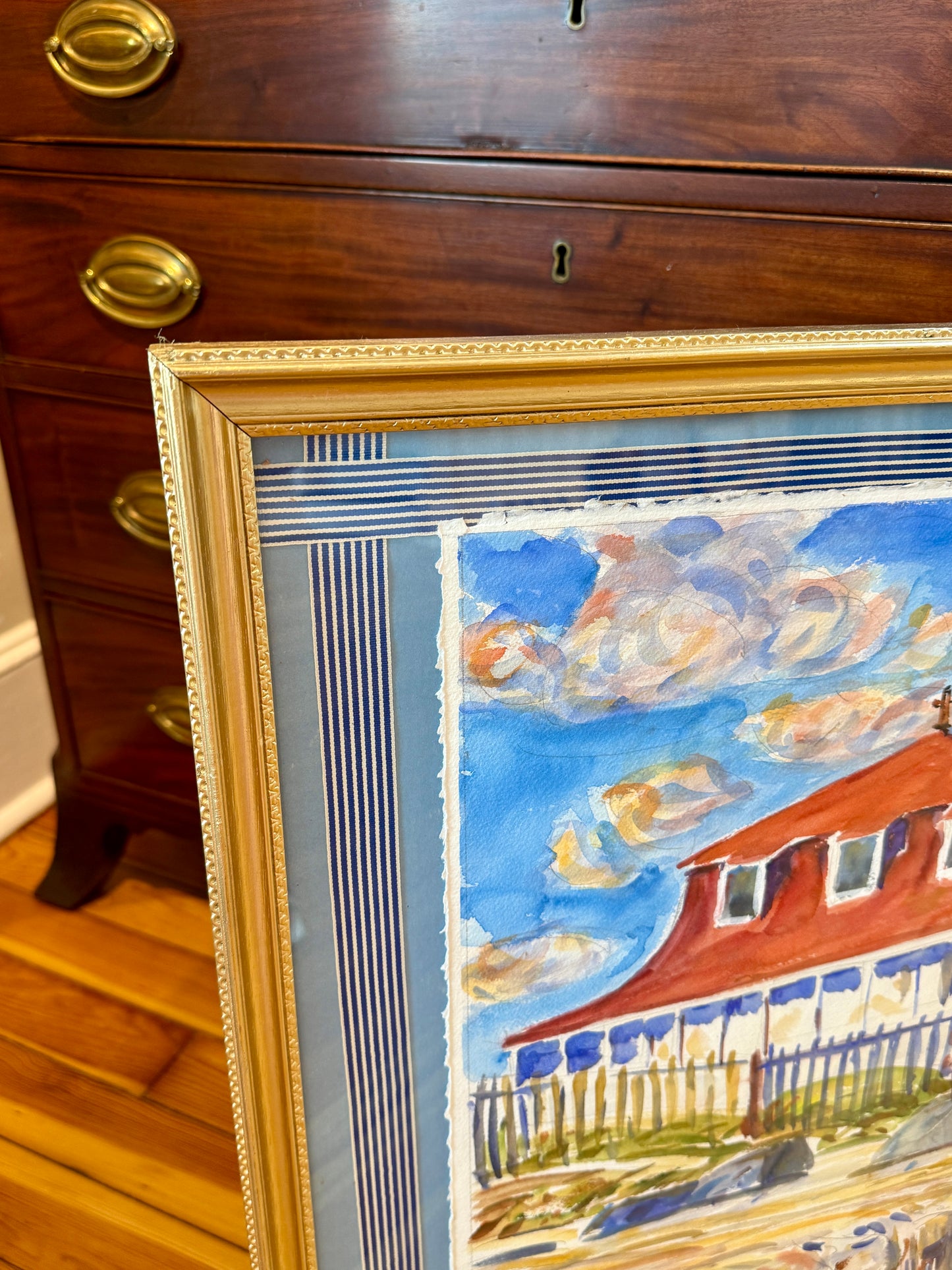 Edmund Jordan St. Mary by the Sea Cape May Watercolor Painting in Gold Frame