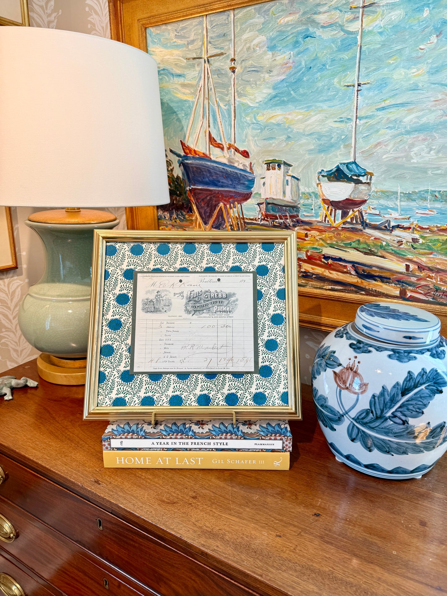 1890's Receipt From The Louis Grebb Oyster & Fruit Co. of Baltimore in Vintage Gold Frame