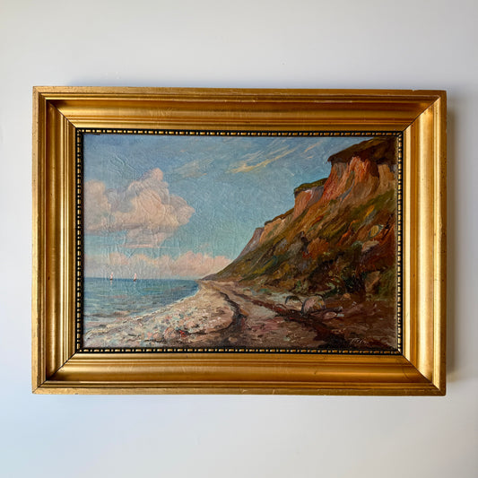 Harald Julius Niels Pryn Early 20th Century Sailboats in Rocky Seascape Oil Painting in Gold Frame