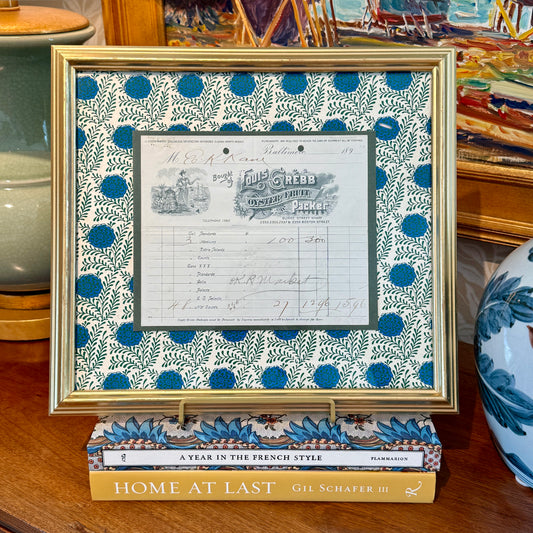 1890's Receipt From The Louis Grebb Oyster & Fruit Co. of Baltimore in Vintage Gold Frame