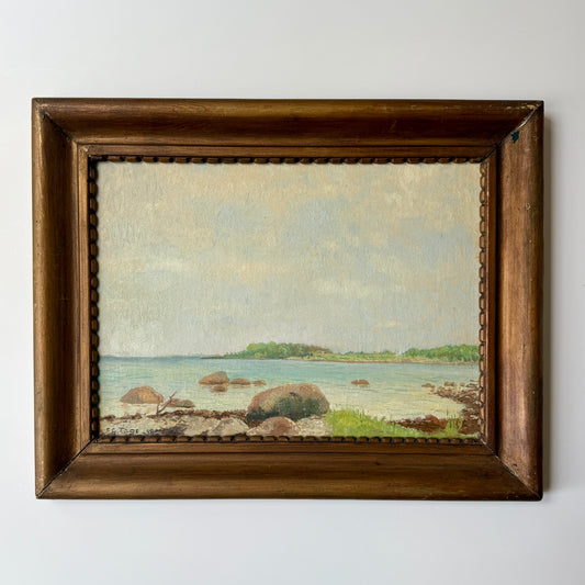 Emil Gottfrid Tage Hakansson 1938 Cove Seascape Oil Painting in Dark Gilded Frame