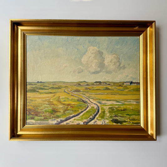 Walther Meinhardt Early 20th Century Blue Skied Farm Landscape Oil Painting in Gold Frame