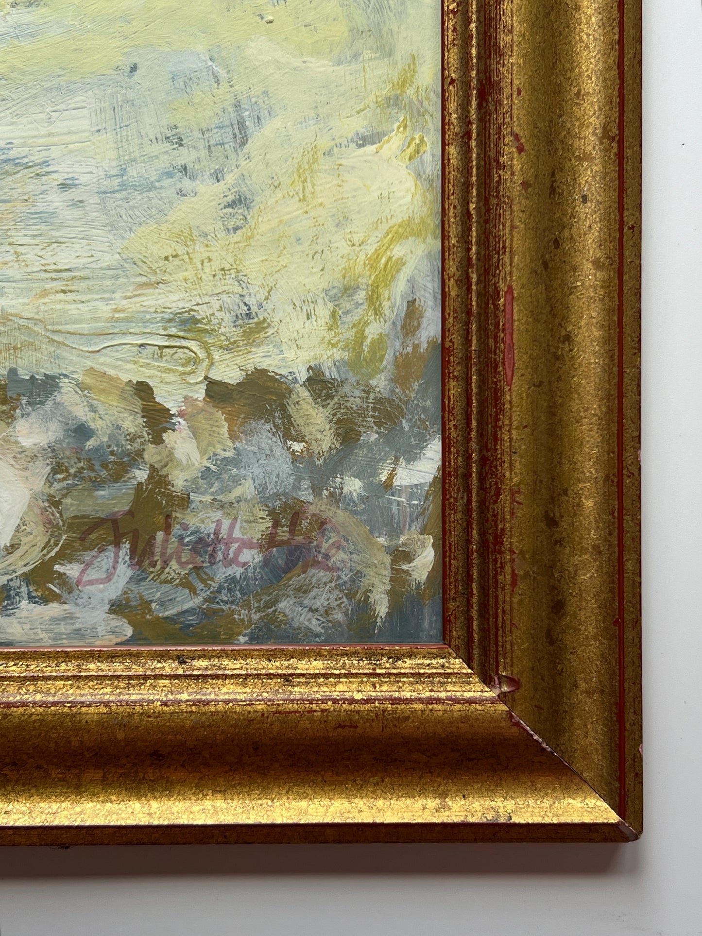Contemporary Tranquil Nude Sunbather Oil Painting in Gold Frame
