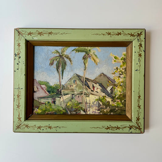 Betty Bowes Pennsylvania Impressionist Florida Houses Oil Painting in Green Painted Frame
