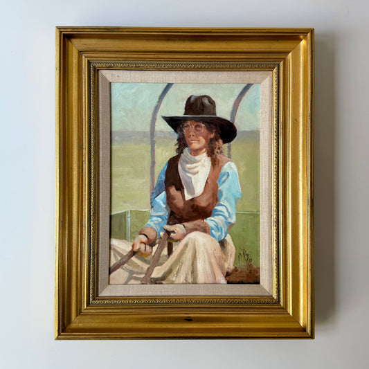 Jim Rey Portrait of a Cowgirl Donna Oil Painting in Gold Frame