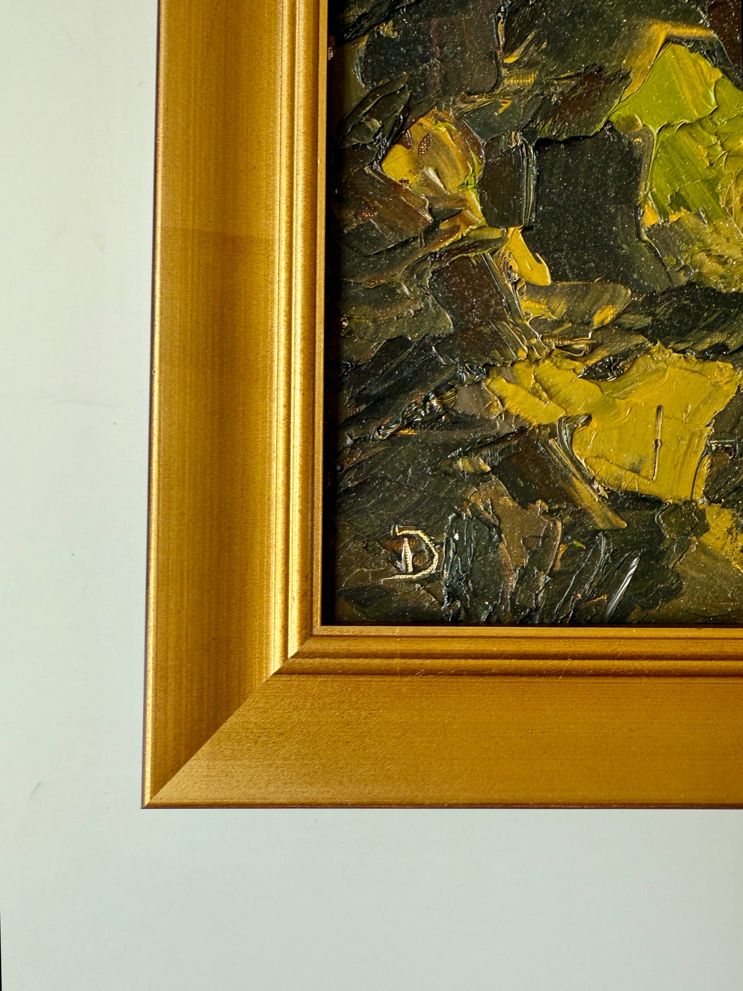 Moody Scottish Highlands Mountain Landscape at Sunset Impasto Oil Painting in Gold Frame