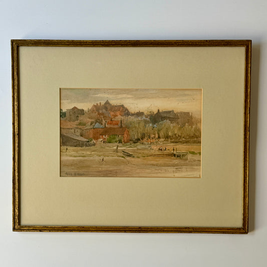 Alfred Henry Hart 19th Century Coastal Watercolor Painting in Gilded Frame