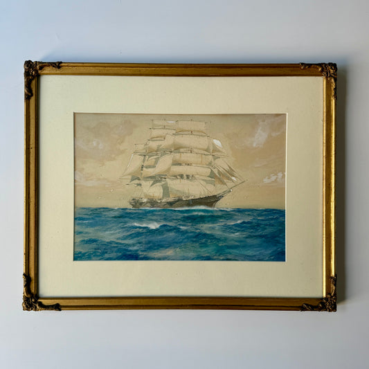 1935 William Minshall Birchall Cutty Sark Ship Portrait Painting in Gold Frame