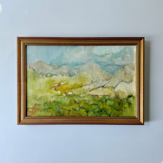 Vintage Expressive Summer Landscape Oil Painting in Gold Frame