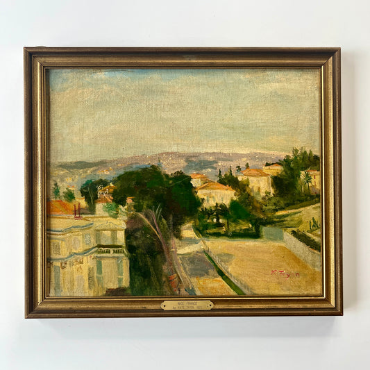 Kate Tryon 1925 Nice, France Cityscape Oil Painting in Gold Frame