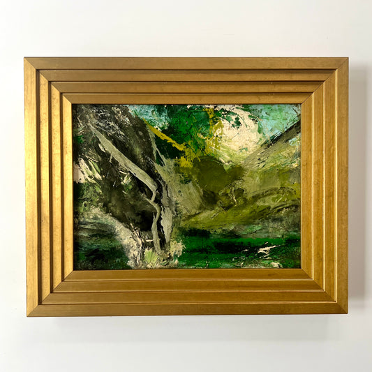 French Abstract Landscape Oil Painting from Galerie Etienne De Causans in Gold Frame