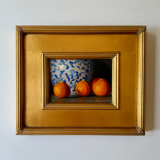 Clementines and Chinoiserie Jar Still Life Oil Painting in Gold Frame