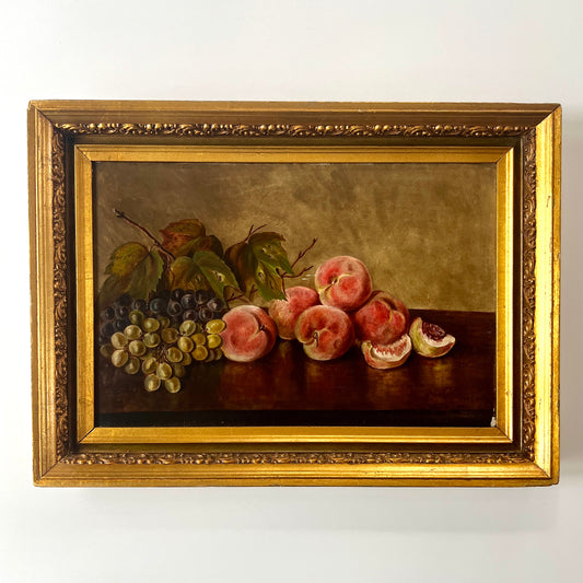 Anna Sellers 1894 Still Life Peaches, Figs, Grapes Oil Painting in Original Gold Frame