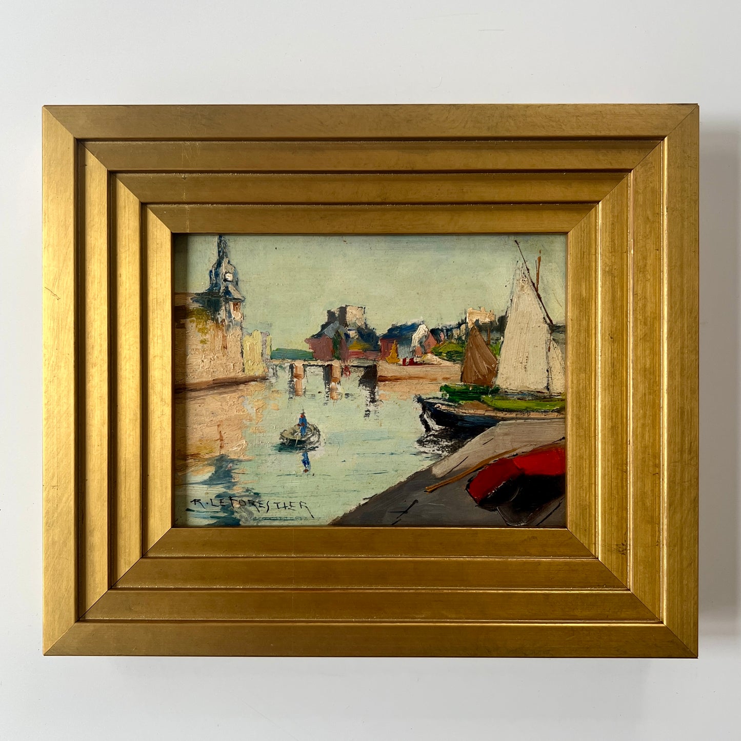 Rene Le Forestier Parisian Scene Oil Painting in Gold Frame