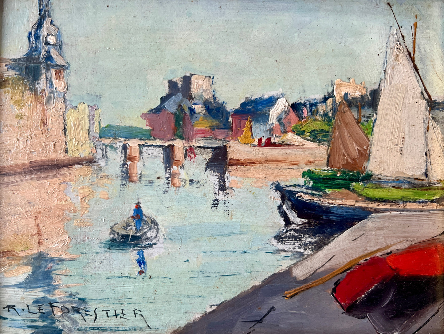 Rene Le Forestier Parisian Scene Oil Painting in Gold Frame
