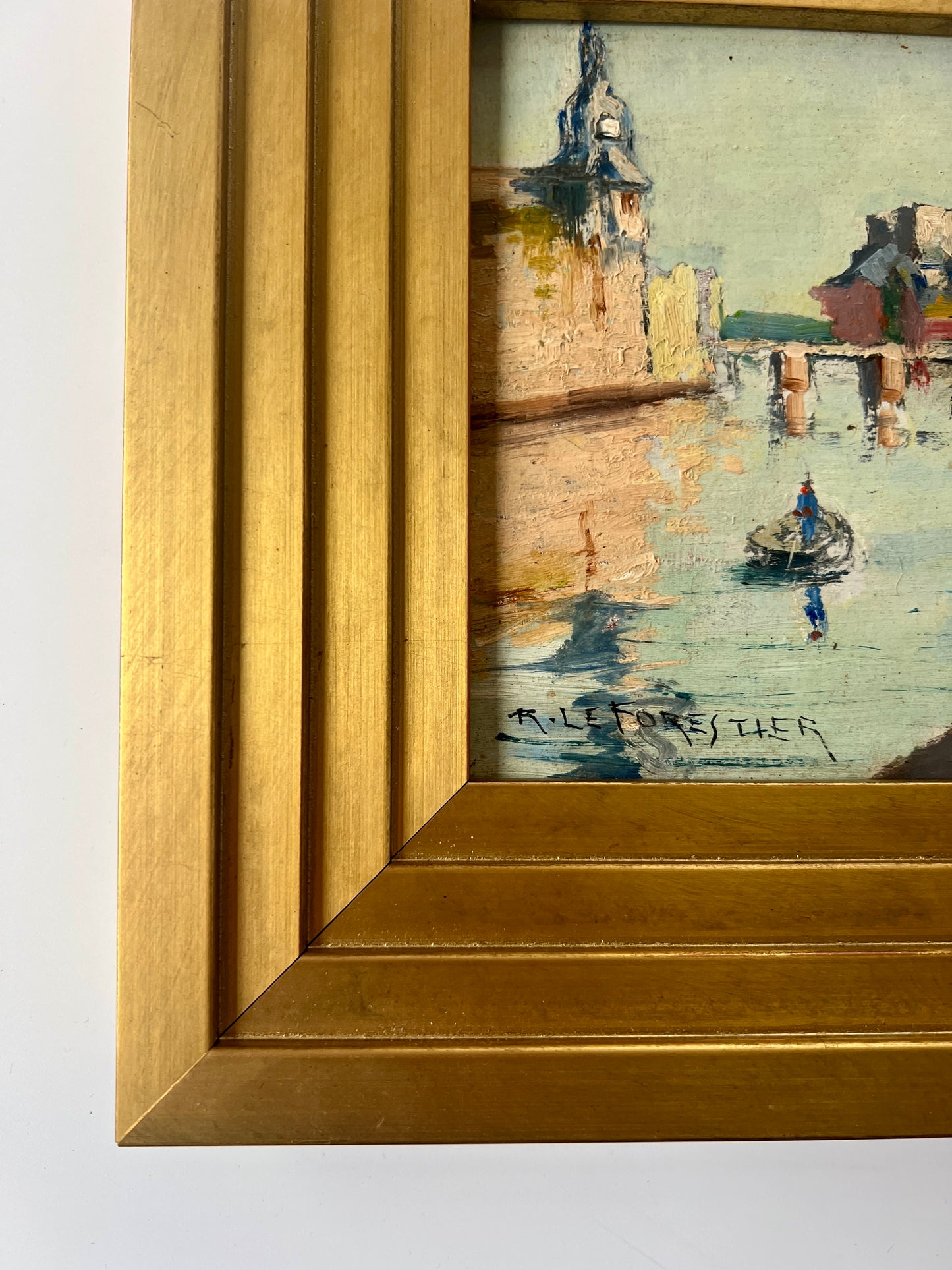 Rene Le Forestier Parisian Scene Oil Painting in Gold Frame