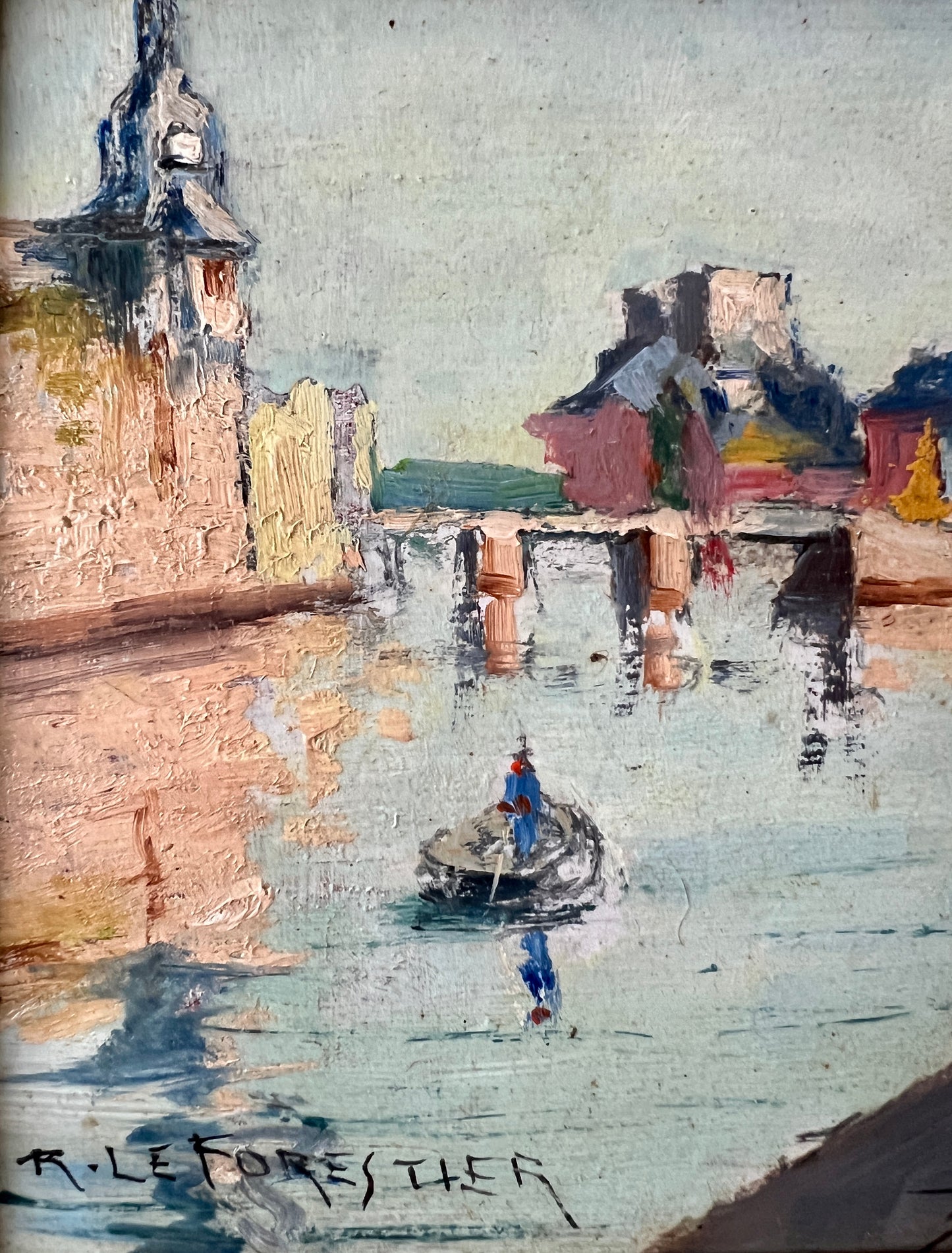 Rene Le Forestier Parisian Scene Oil Painting in Gold Frame