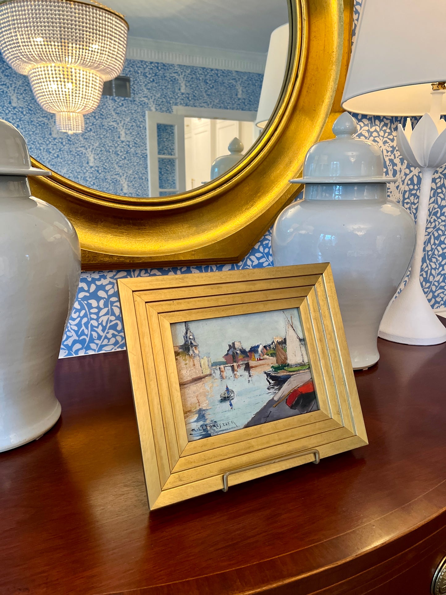 Rene Le Forestier Parisian Scene Oil Painting in Gold Frame