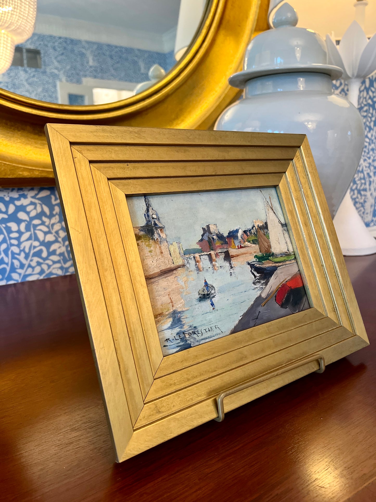 Rene Le Forestier Parisian Scene Oil Painting in Gold Frame