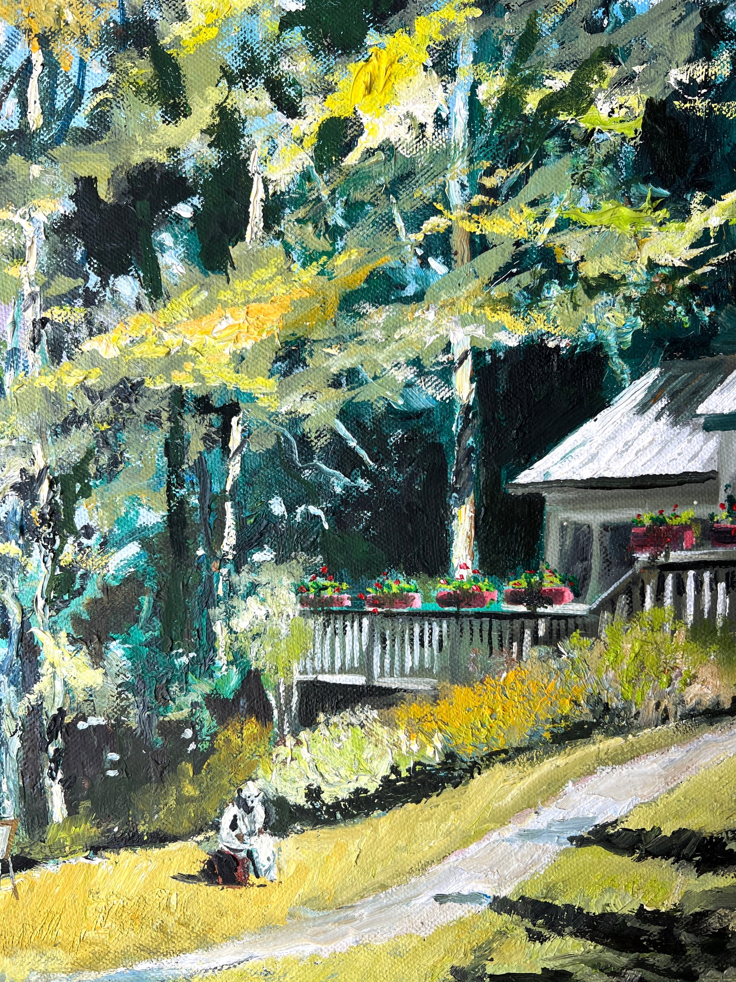 Contemporary Portrait of Plein Air Artists by the Lake in Gold and Black Frame
