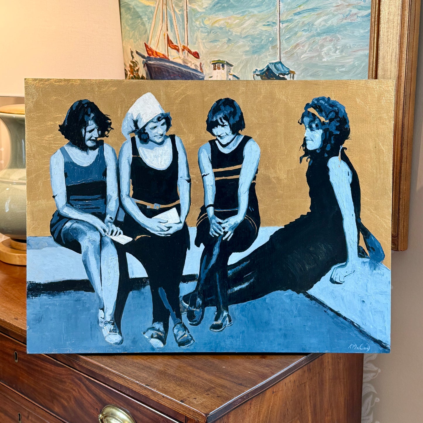 Karen McCool How We Used to Group Chat Gold Leaf and Oil Painting
