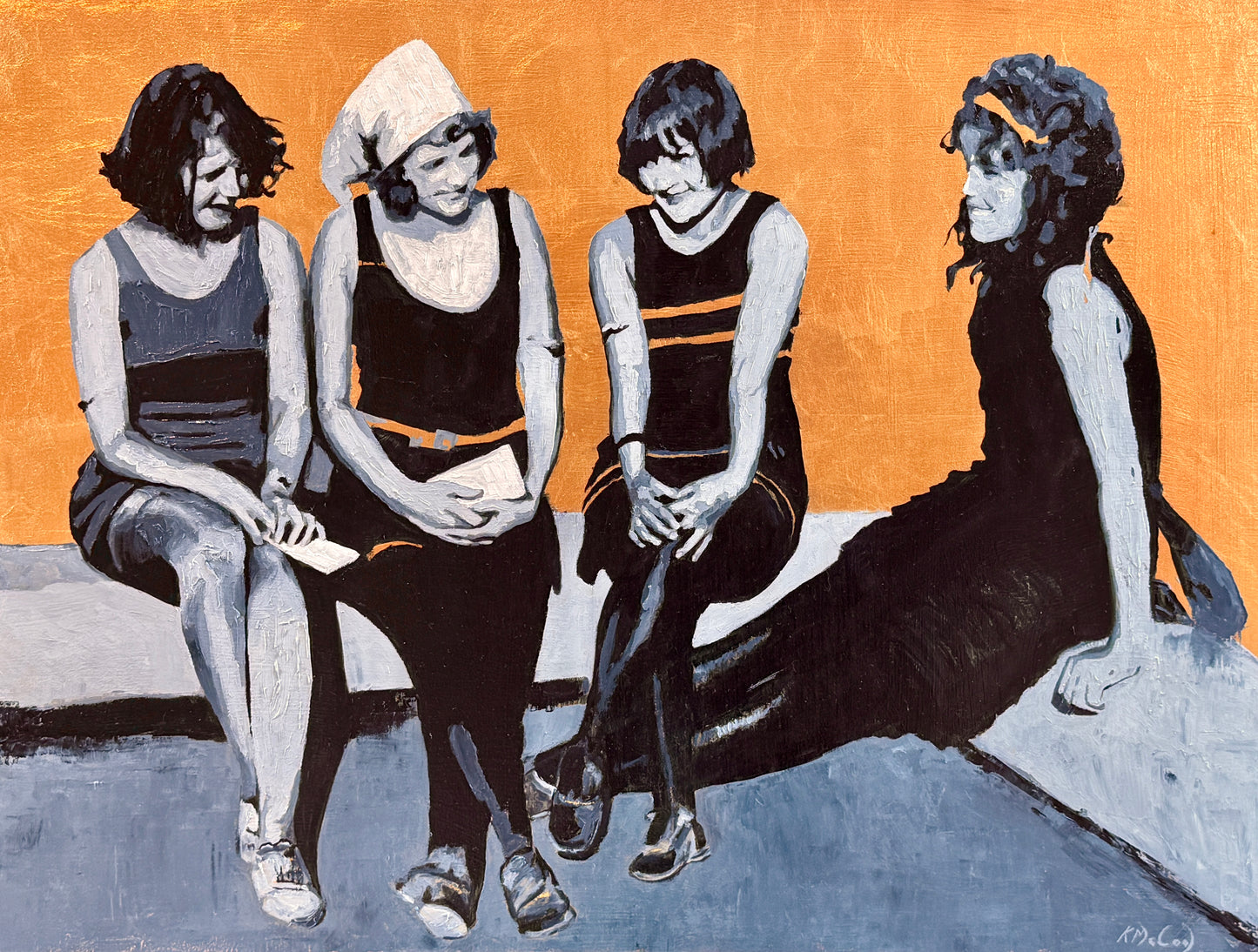 Karen McCool How We Used to Group Chat Gold Leaf and Oil Painting