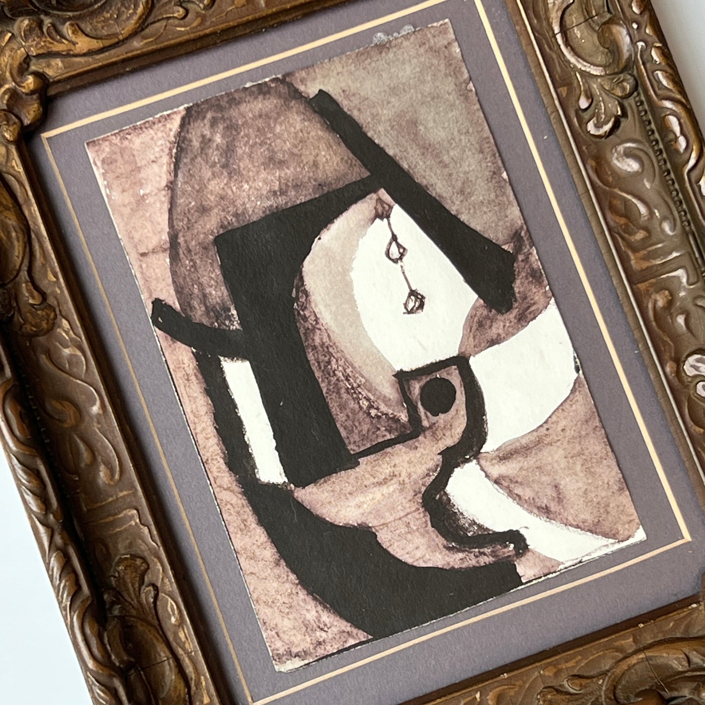 Eleanor "Nora" Hauser 1957 Abstract Gouche in Ornate Antique Frame