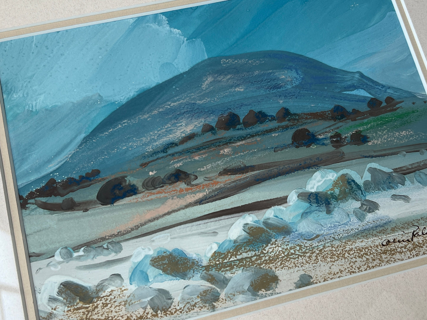 Colin Palmer (British, 1931–2016) Gouache Painting of Country Mountain Landscape in Gold Frame
