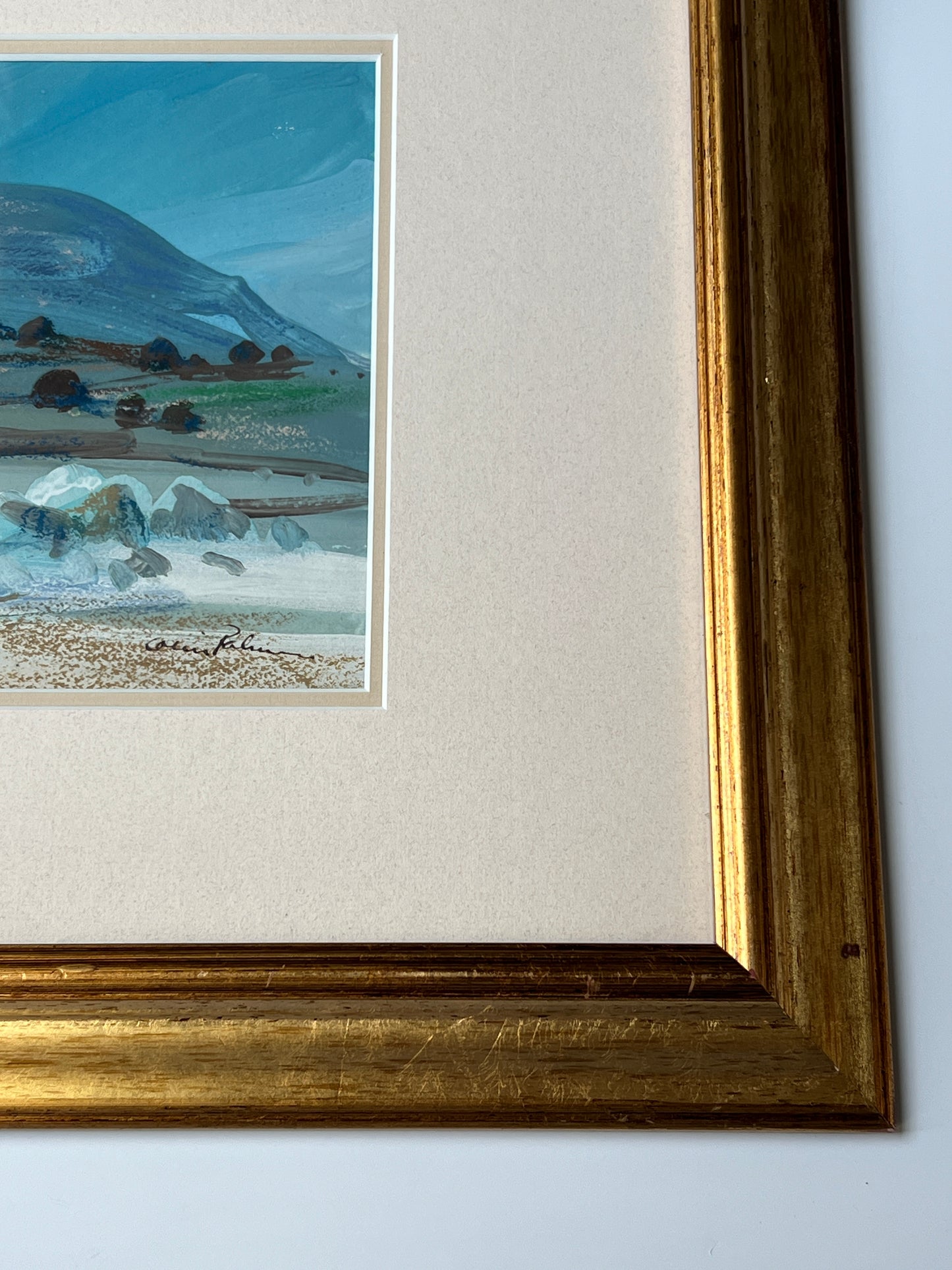 Colin Palmer (British, 1931–2016) Gouache Painting of Country Mountain Landscape in Gold Frame