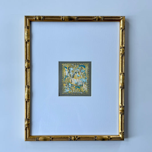 Vintage Colorful Abstract Oil Painting #21 in Light Gold Bamboo Frame