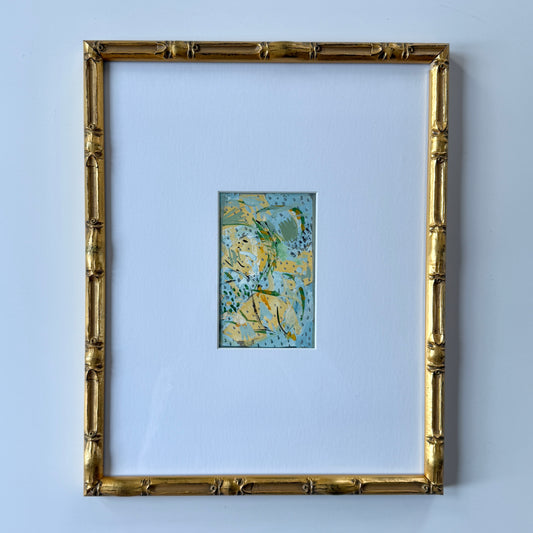 Vintage Colorful Abstract Oil Painting #23 in Light Gold Bamboo Frame