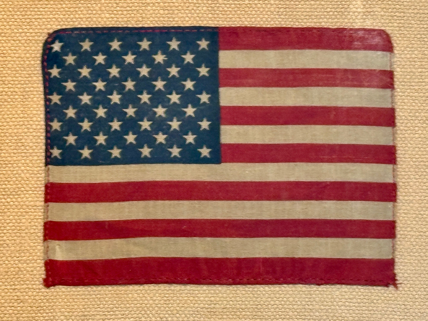 Vintage 50 Star American Flag on Tan Pique in Deep 19th Century Floral Carved Frame
