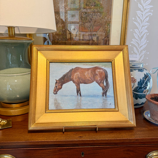 Andrea Hennings Horse Portrait "Refreshing" Oil Painting in Gold Frame