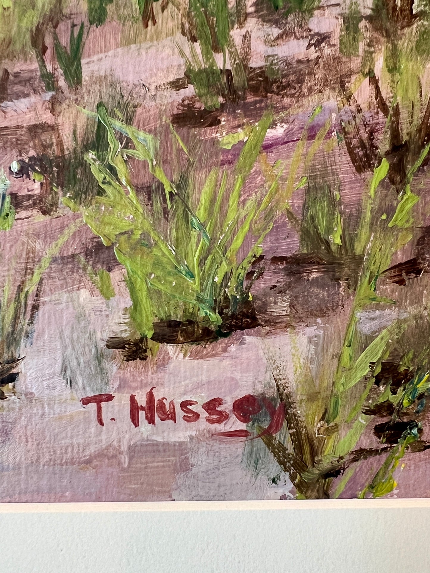 Tom Hussey "Afternoon at Ocean Park" Maine Beach Scene Oil Painting in Gold Frame