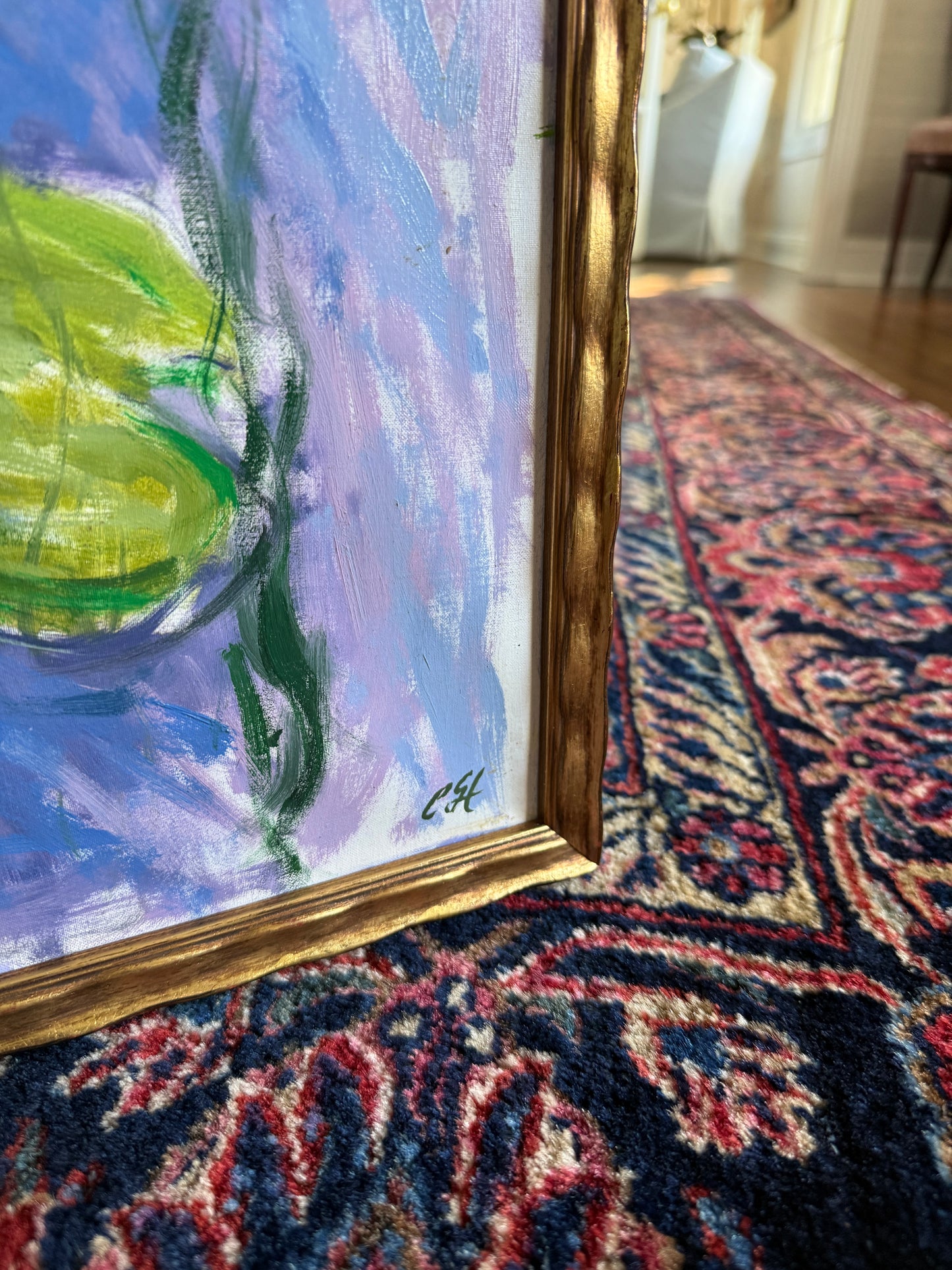 Erwin Steinhauser in the Manner of Oscar-Claude Monet Water Lilies Under the Willow on Lavender Impressionist Landscape Oil Painting in Wavy Gold Frame
