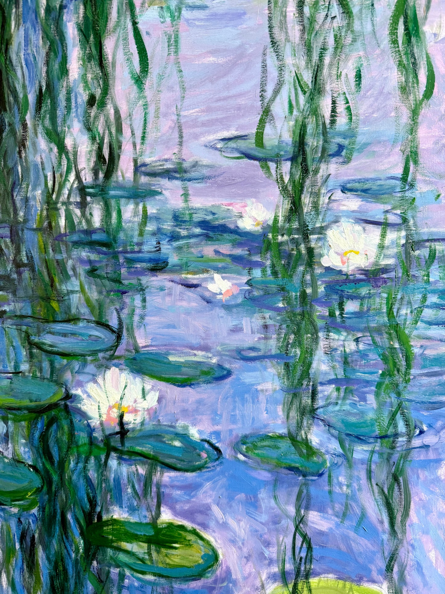 Erwin Steinhauser in the Manner of Oscar-Claude Monet Water Lilies Under the Willow on Lavender Impressionist Landscape Oil Painting in Wavy Gold Frame