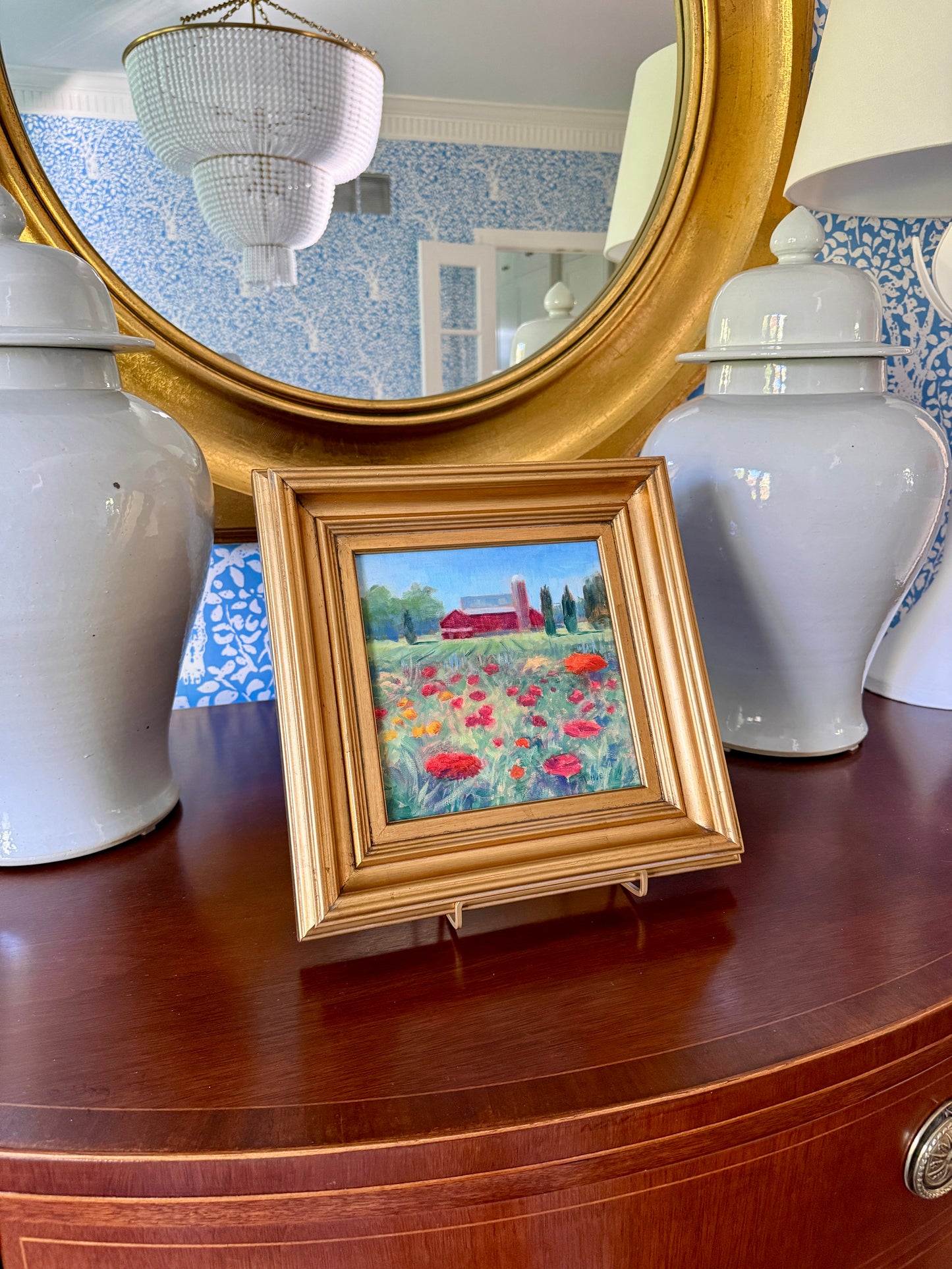 Helena van Emmerick-Finn Farm Summer Landscape Oil Painting in Gold Frame