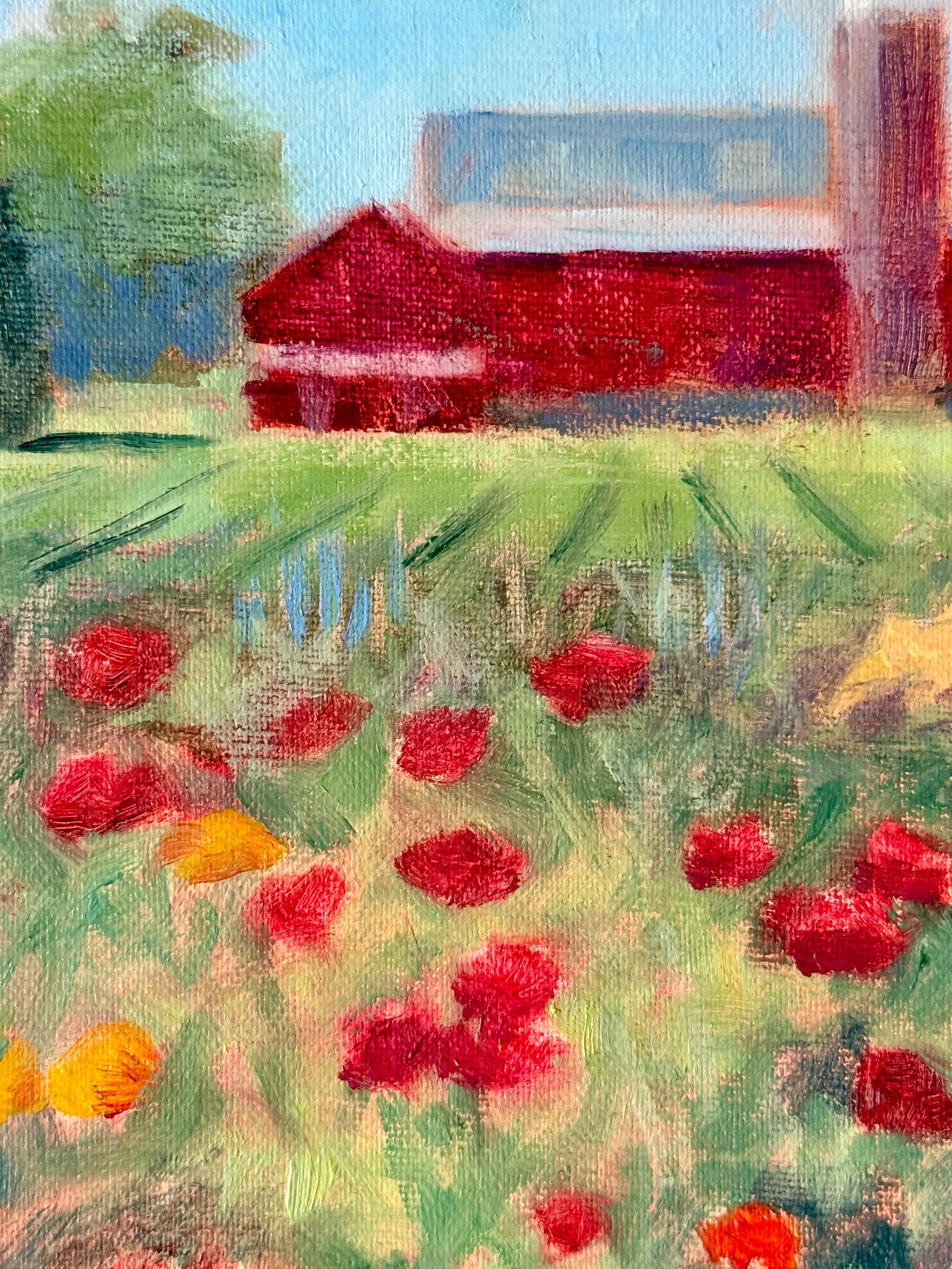 Helena van Emmerick-Finn Farm Summer Landscape Oil Painting in Gold Frame