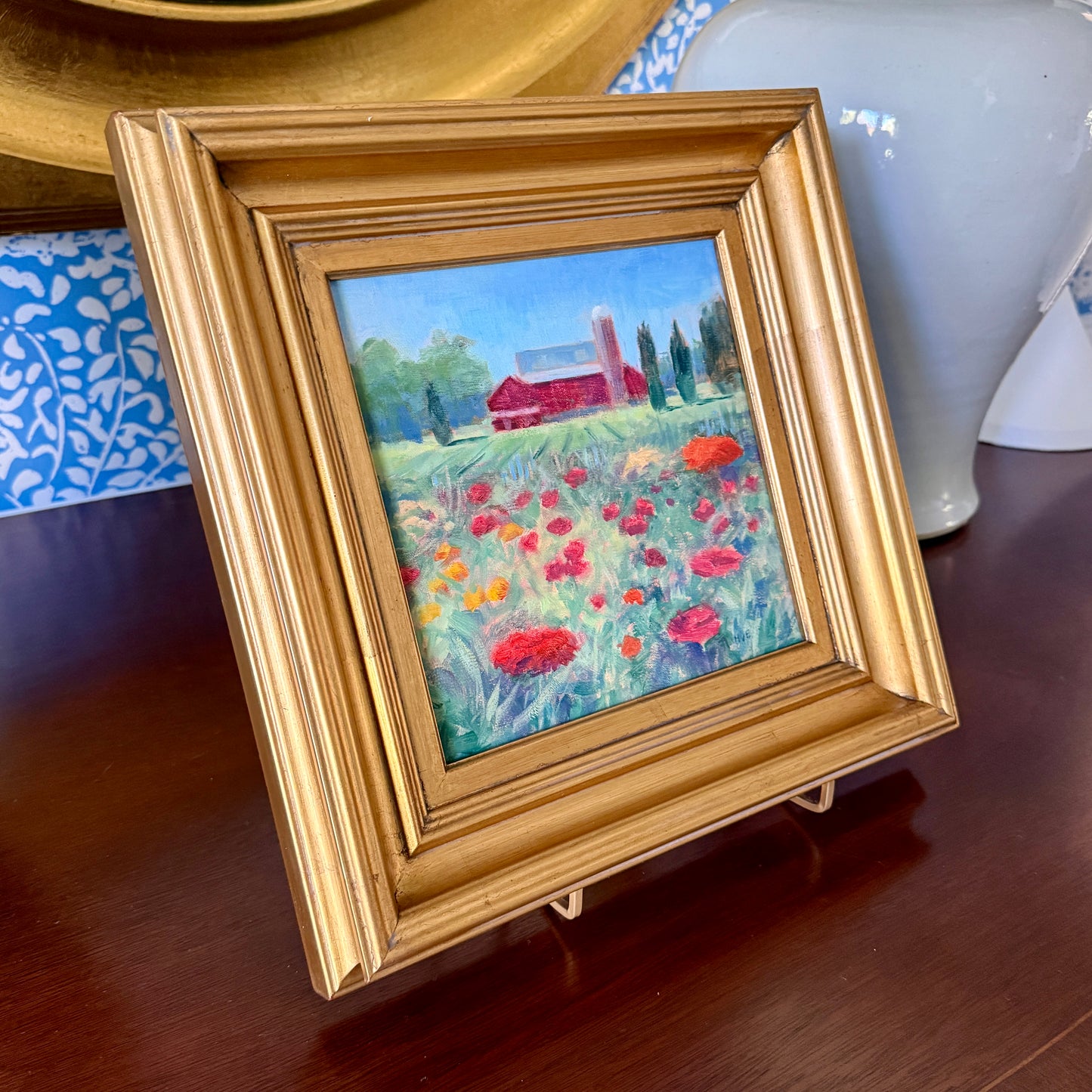 Helena van Emmerick-Finn Farm Summer Landscape Oil Painting in Gold Frame