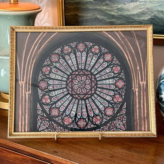Vintage Cathedral Window Watercolor in Gold Frame