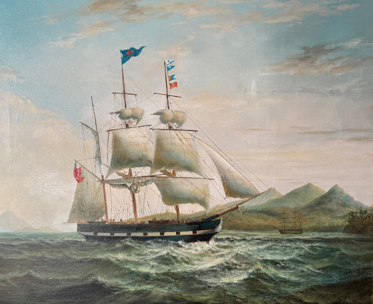 20th Century English Sail Ship Portrait in Seascape Oil Painting in Gold Frame